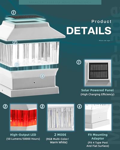 50 Lumen Solar Post Lights, 3 Modes, 4x4 3.5x3.5 4.5x4.5 5.5x5.5, LED, Waterproof, Black, 1 Pack S334862
