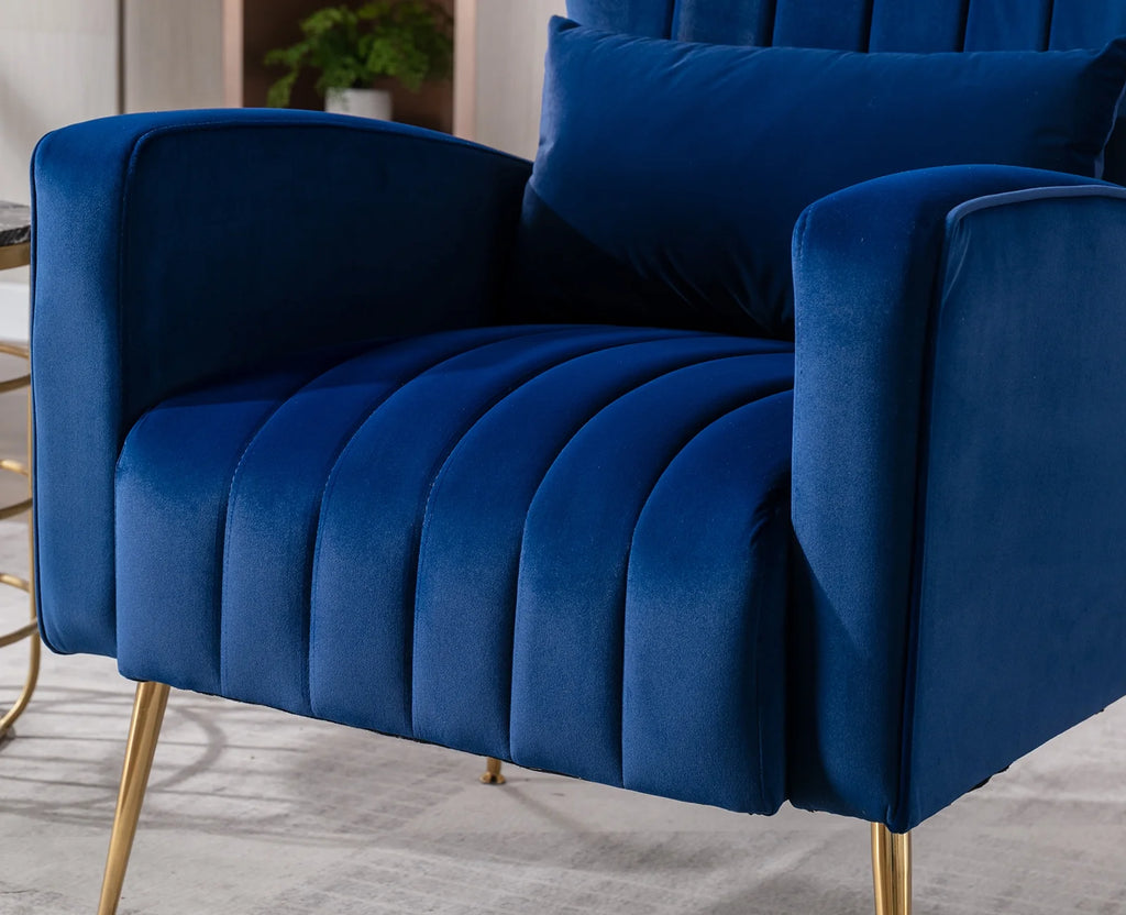 Navy Velvet Accent Chair with Metal Legs E66741