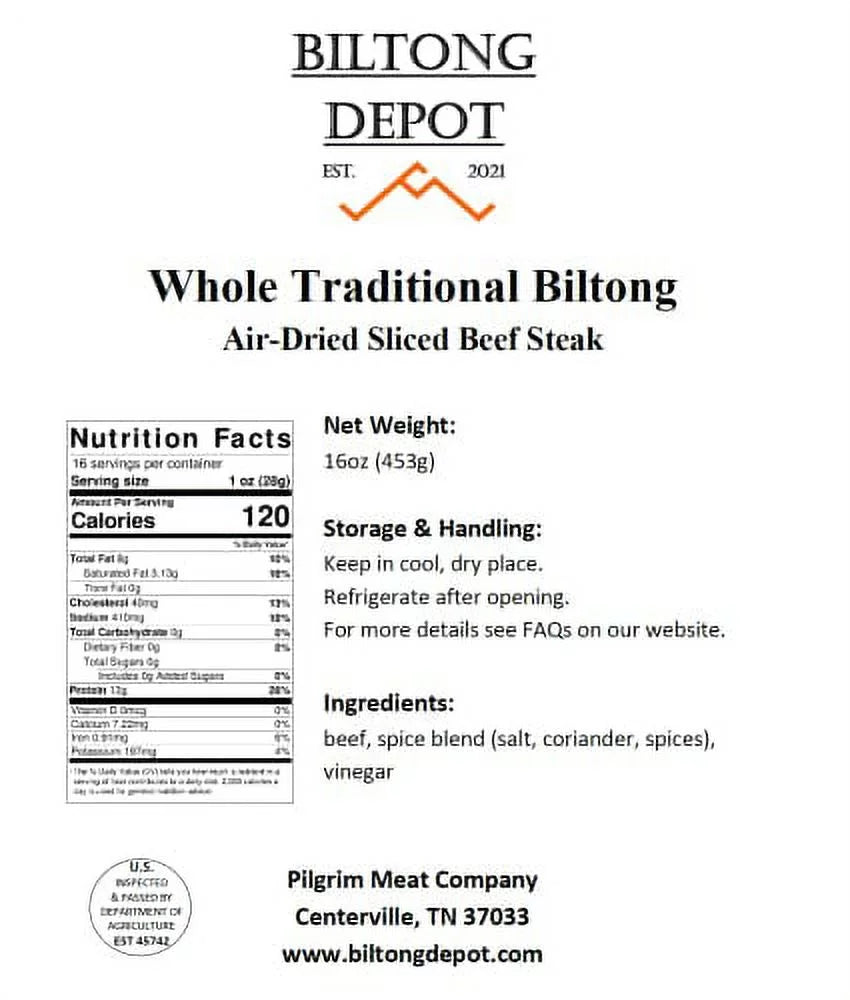 Whole Slab Traditional Biltong (With Fat) 1Lb (16Oz) K417529