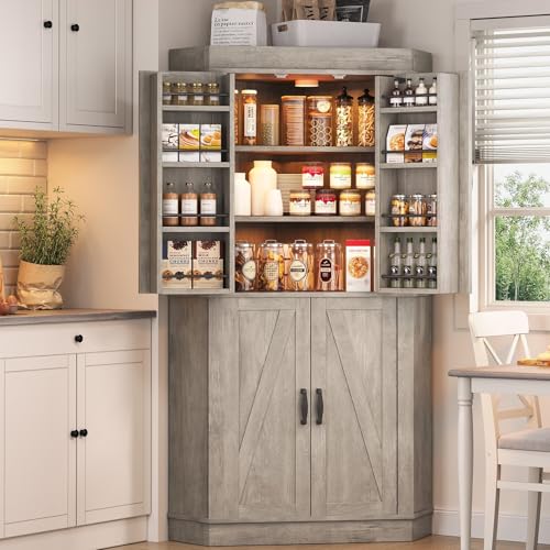 Grey 4 Door Tall Kitchen Pantry Cabinet T860