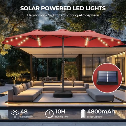 15ft Solar Lights LED Lighted Outdoor Extra Large Market Table Umbrella L34500
