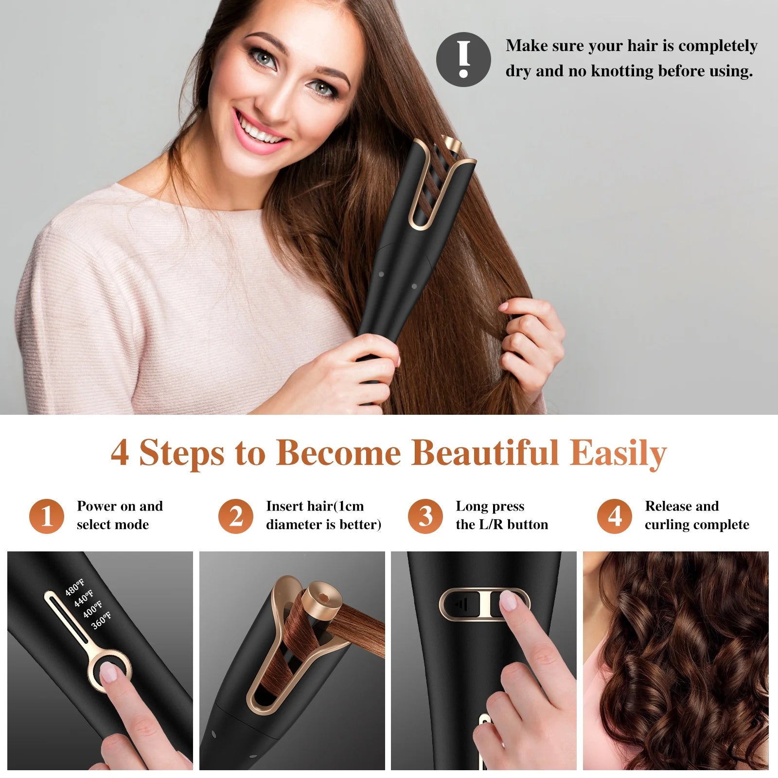 Gold 1" Rotating Barrel Curling Iron P683