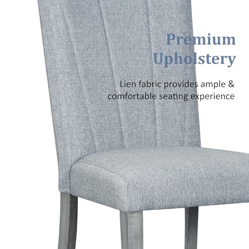 6-piece Dining Table Set of 4 Upholstered Chairs & 1 Bench with 78inch Extendable Pedestal, Beige X9471