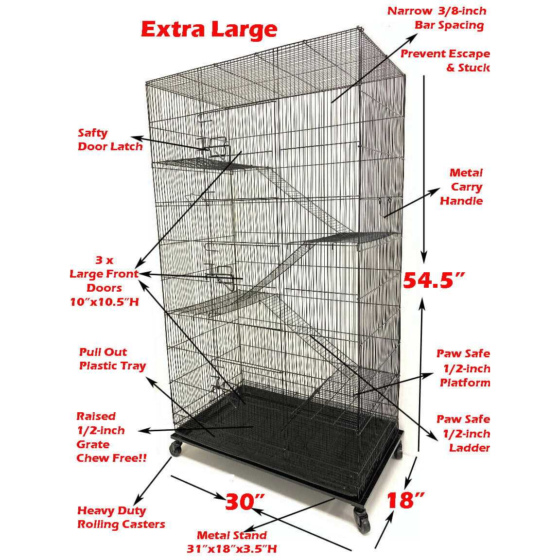55 Extra Large Rolling Stand Cage for Ferret Chinchilla Sugar Glider Rats U55241