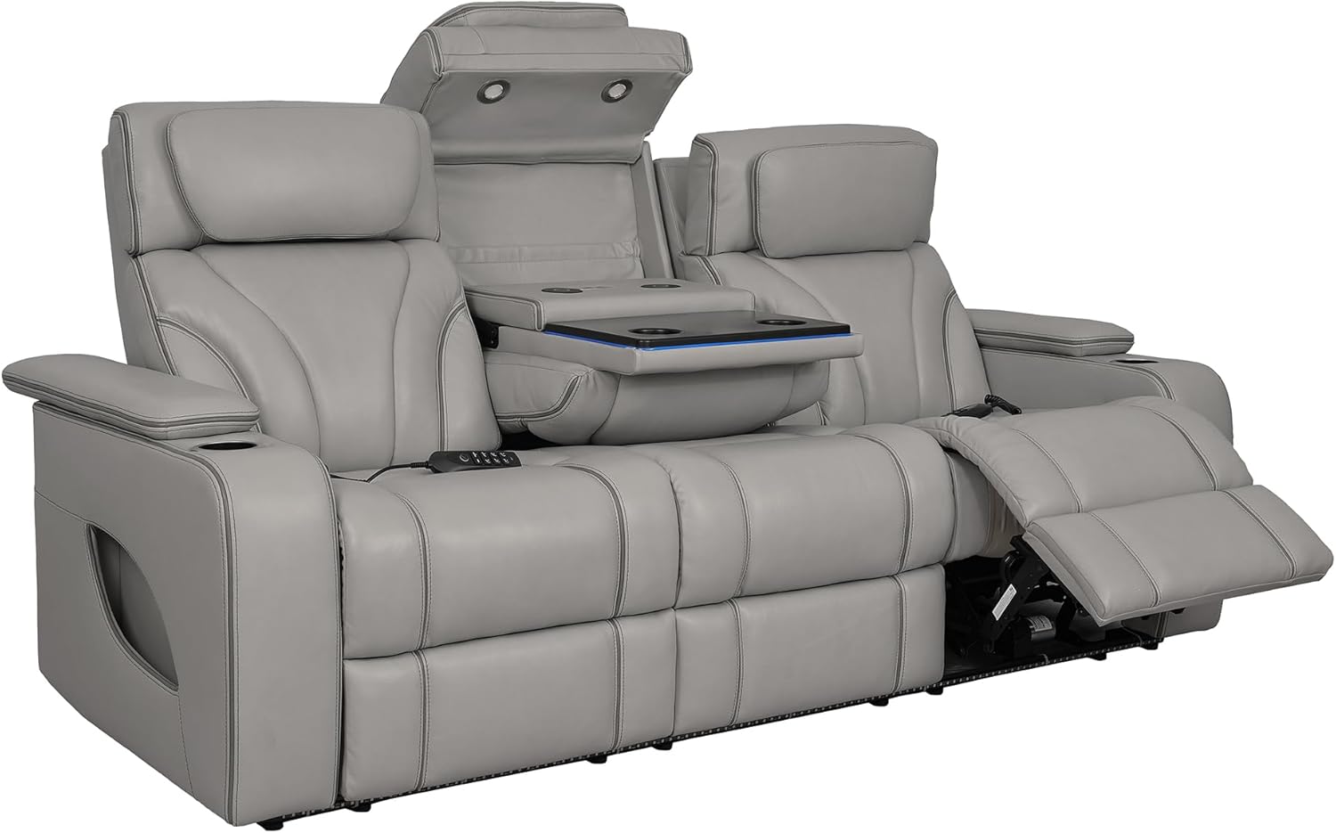 86" Wide Silver Gray Top Grain Leather Power Reclining Heated Massage Sofa S6515