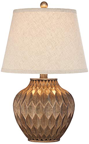 22" High Warm Bronze Brown Fabric Drum Shade Accent Table Lamp N700