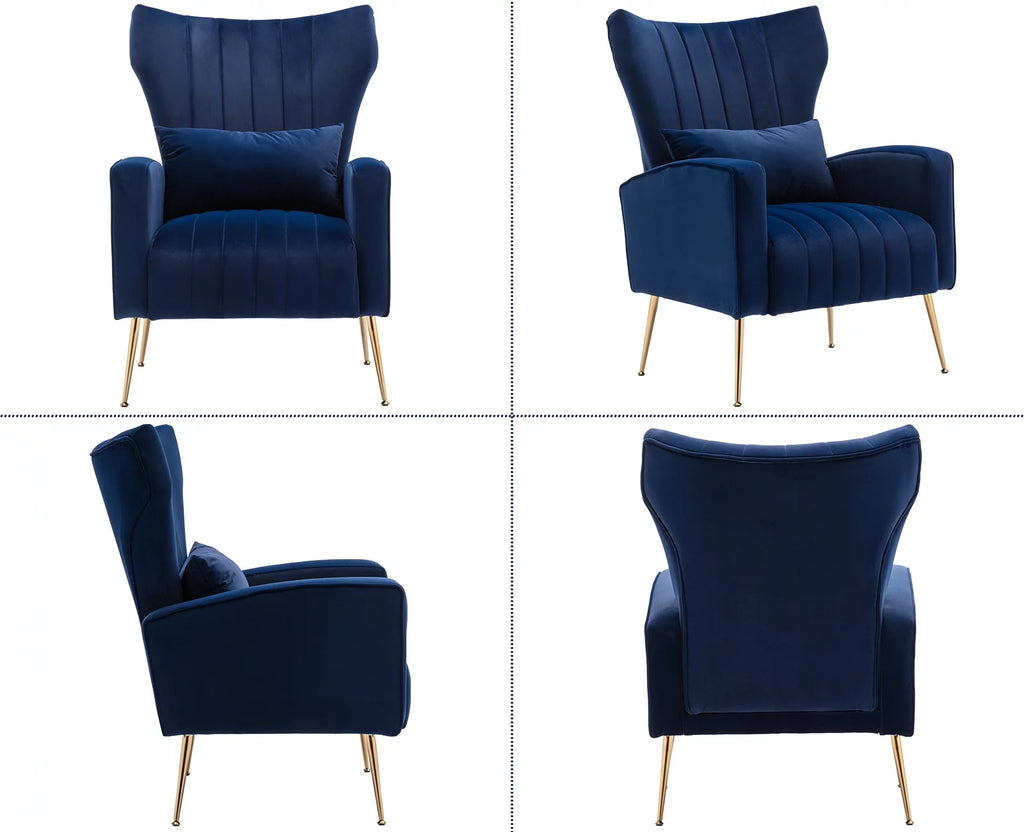 Navy Velvet Accent Chair with Metal Legs E66741
