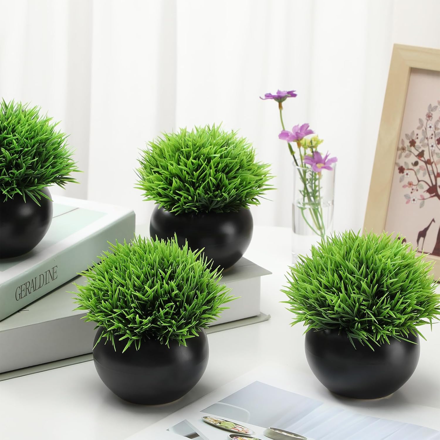 4 Pack Artificial Succulent Plants in Matte Black Ceramic Pots E796