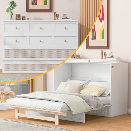 White Full Size Murphy Bed with Drawers L4679