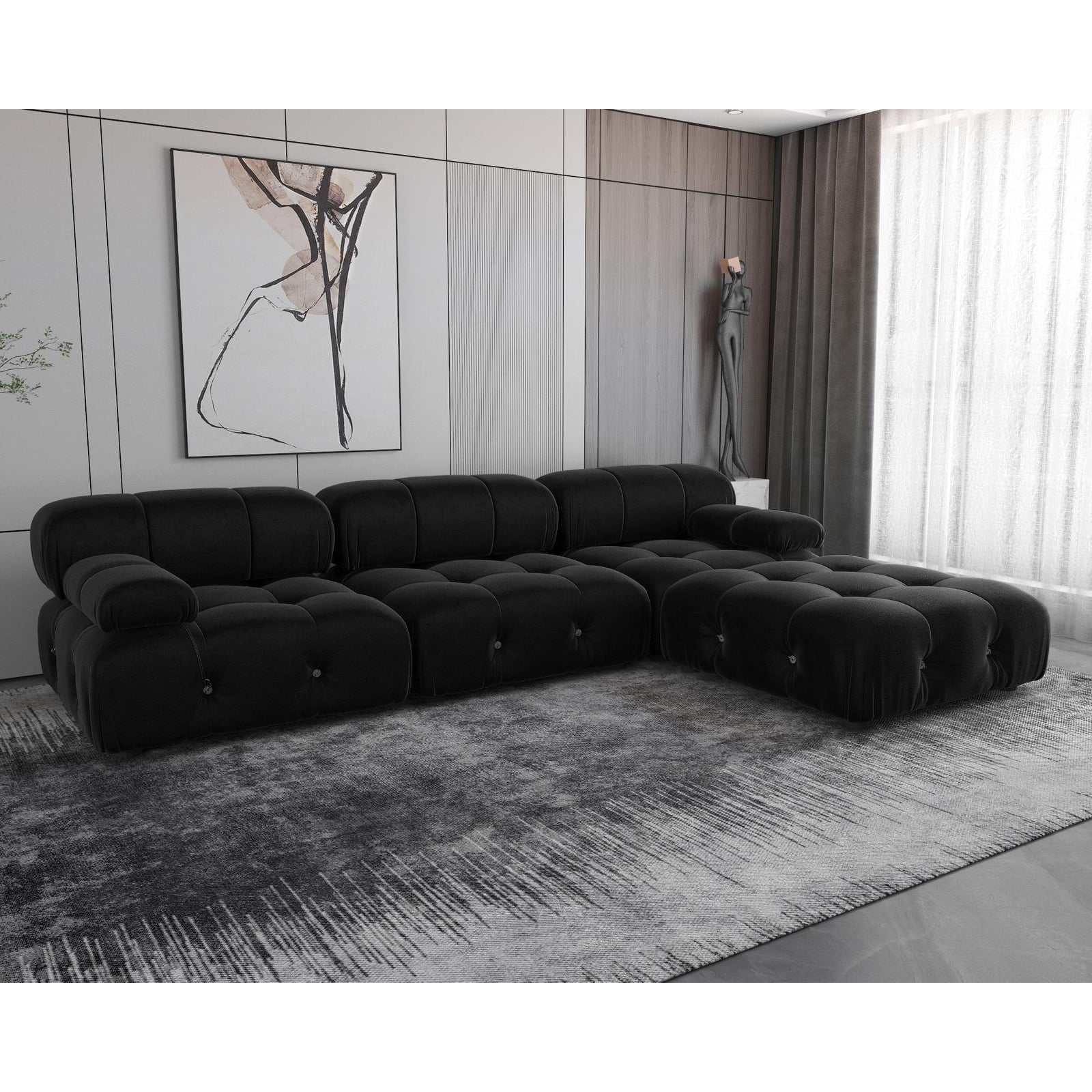 Black Velvet L-Shape Modular Sectional Sofa Q240