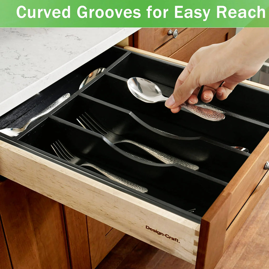 Bamboo Wood 5-Section Utensil Tray 10x14 Inches Black V476