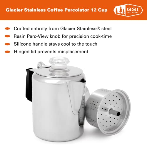 Glacier Stainless Steel Percolator Coffee Pot with Silicone Handle G6395
