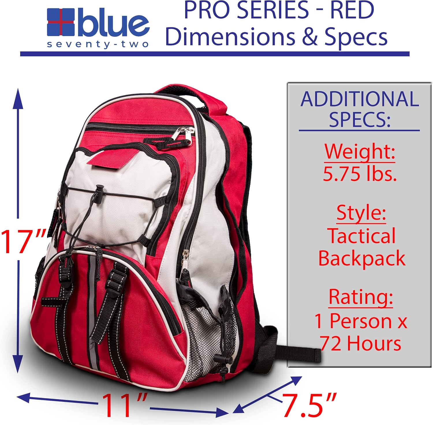 Red Deluxe 72 Hour Emergency Backpack Survival Kit Z6544
