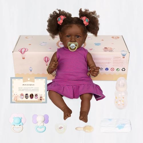 22 Inch Lifelike Soft Body Realistic African American Baby Dolls with Feeding Kit Z4620