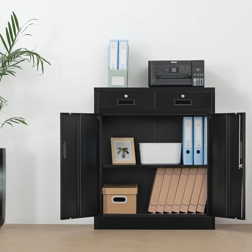 Black 36" Locking Steel Storage Cabinet with Adjustable Shelves D87682
