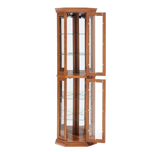 OAK Corner Curio Cabinet with Tempered Glass Door Q6405