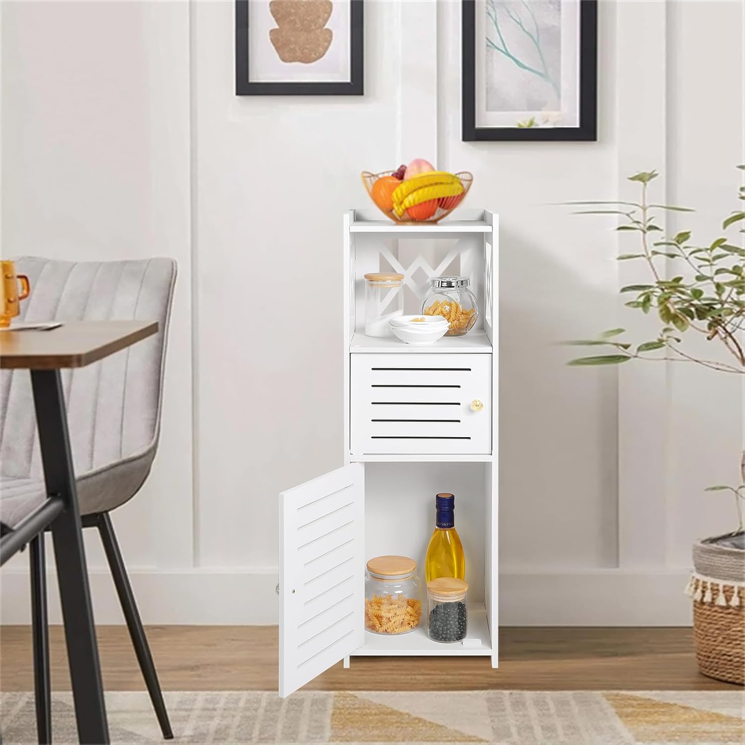 Slim Bathroom Storage Cabinet with Double Door and 3 Tier Shelf J7195