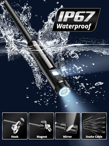 16.4ft Dual-Lens 1920P HD Waterproof Borescope with 8 Adjustable LED Lights Z41389