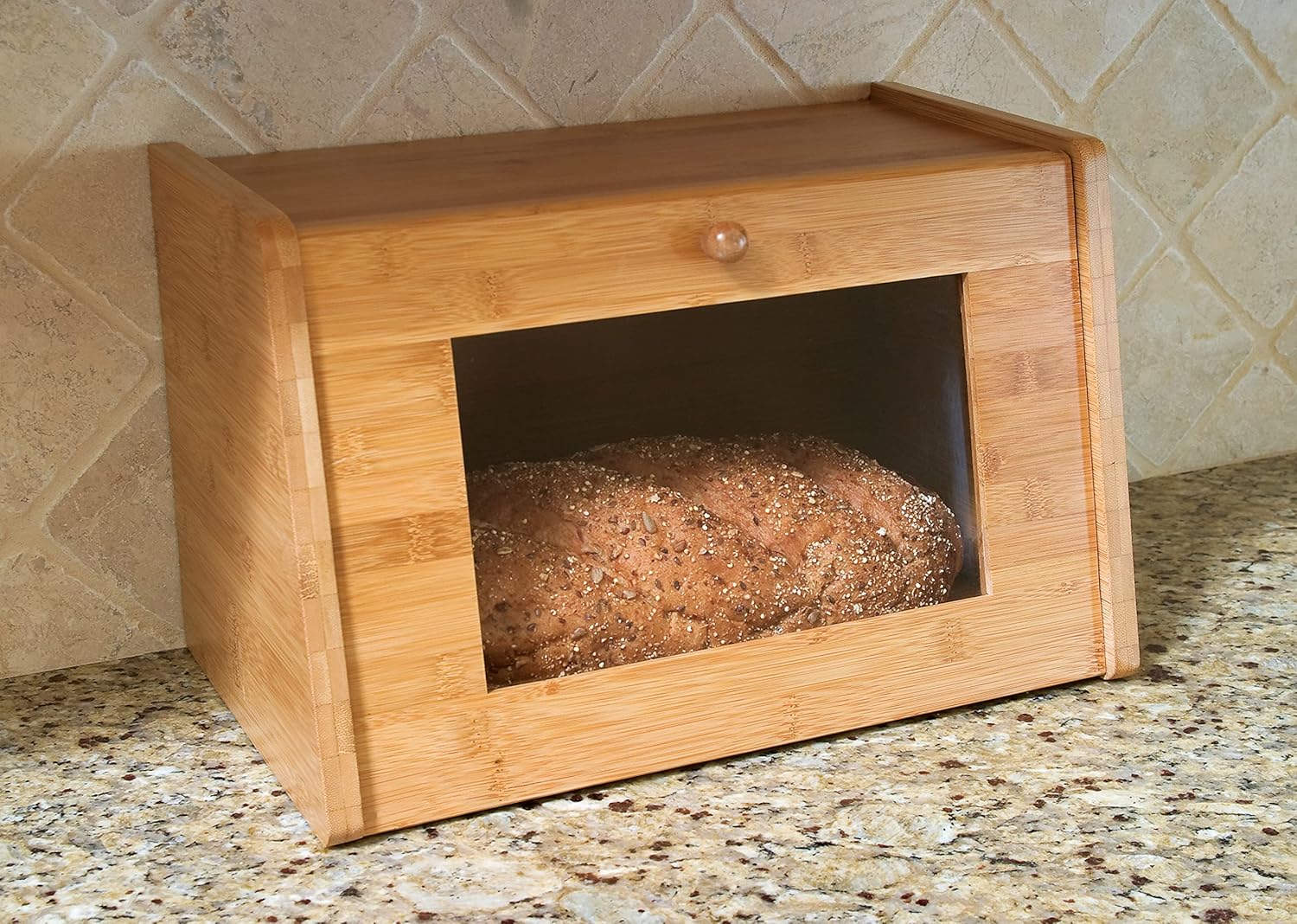 Bamboo Wood Bread Box with Tempered Glass Window Q59673