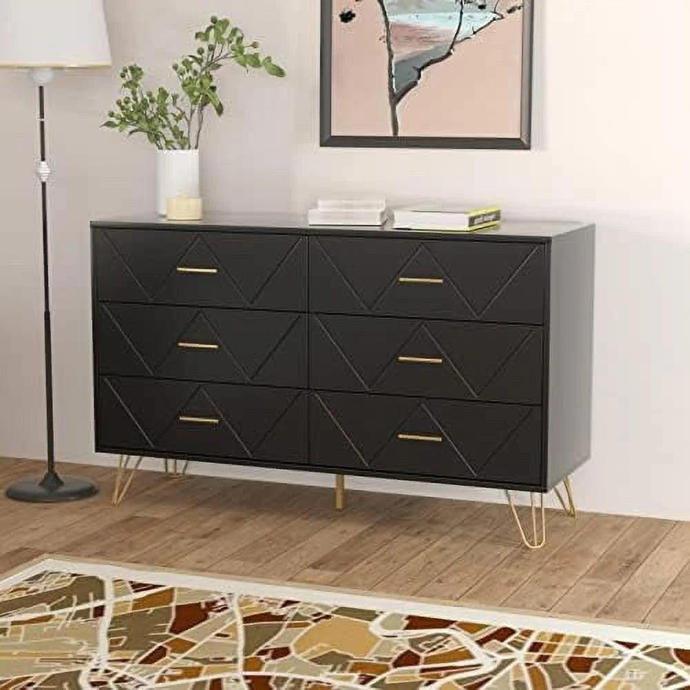 Black 6 Drawer Wood Dresser Y36221