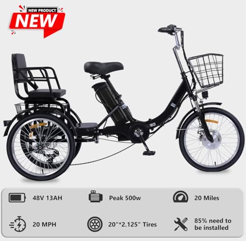20"x4.0" Folding Fat Tire 3 Wheel Electric Trike with 48V Removable Battery P9195