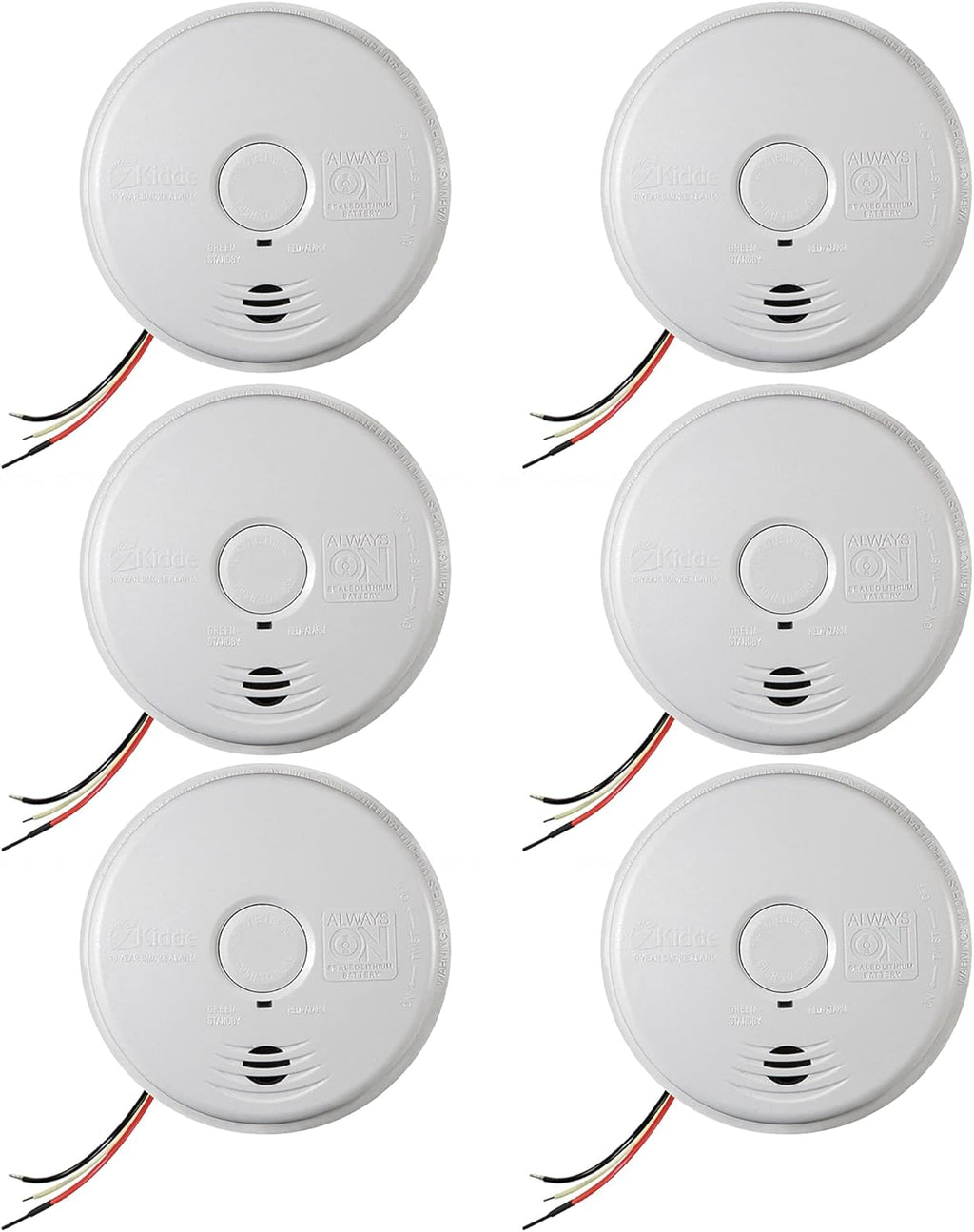 Pack of 6 Hardwired Smoke Alarm with Lithium Battery Backup W55384
