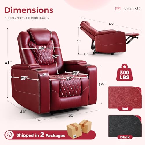 Red PU Leather Power Recliner Chair with USB Ports and Cup Holders Z7913