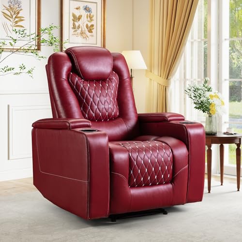 Red PU Leather Power Recliner Chair with USB Ports and Cup Holders Z7913