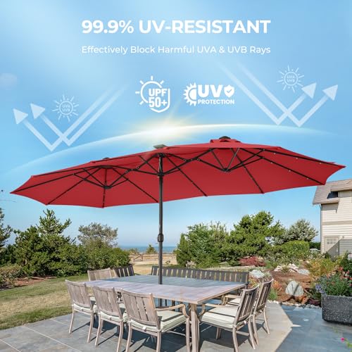 15ft Solar Lights LED Lighted Outdoor Extra Large Market Table Umbrella L34500