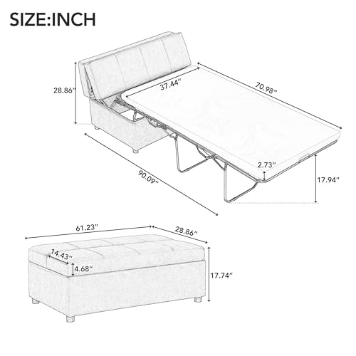 Light Gray Ottoman Folding Bed with Mattress E84945