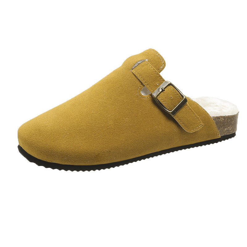 Women's Birkenstock Style Suede Buckle Clogs with Cork Footbed