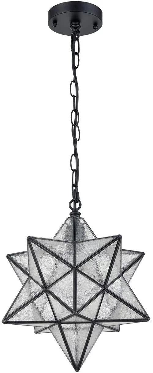 14'' Pendant Light with Seeded Glass and Hanging Chain D860113