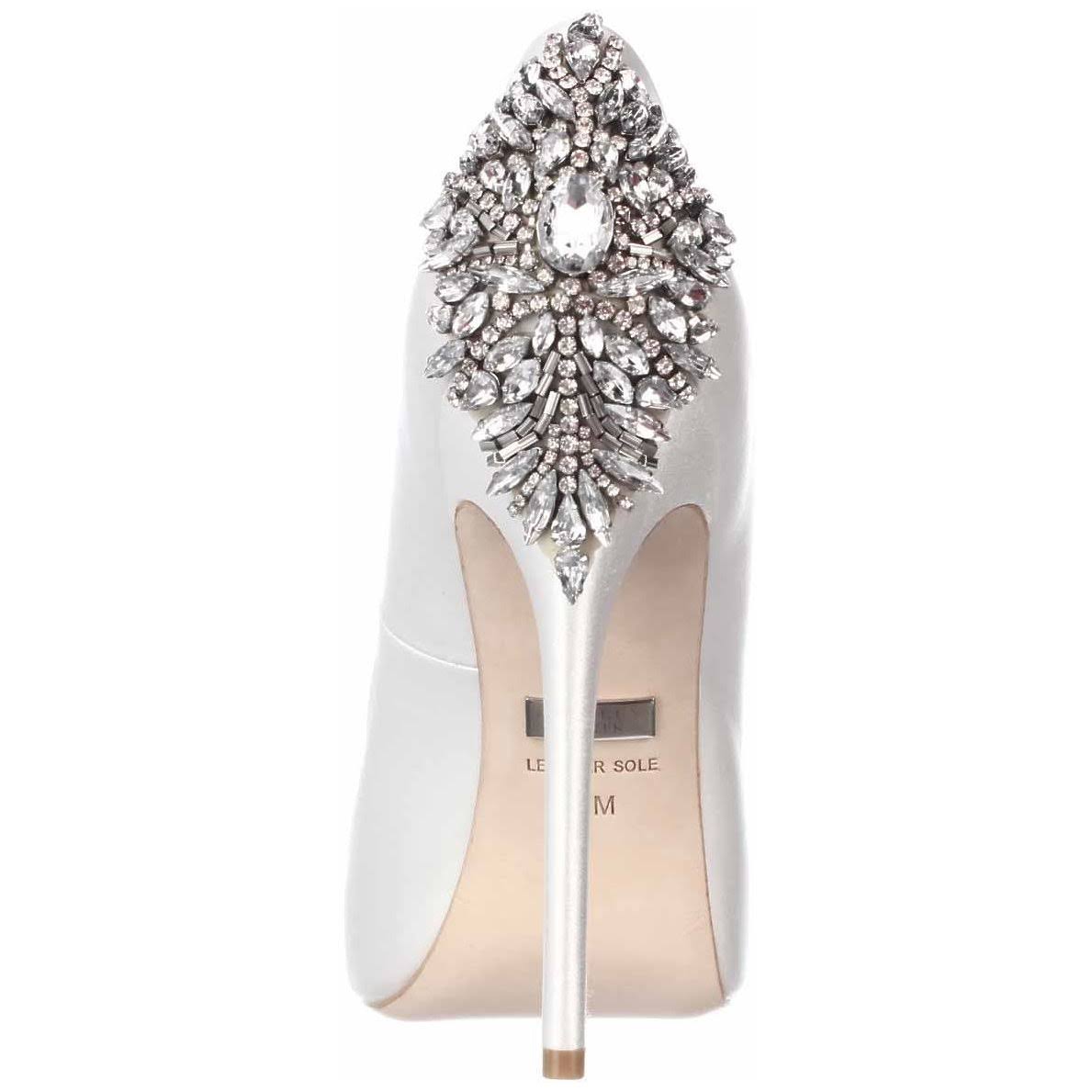 White Satin Peep-Toe Pumps, Size: 8 P780699