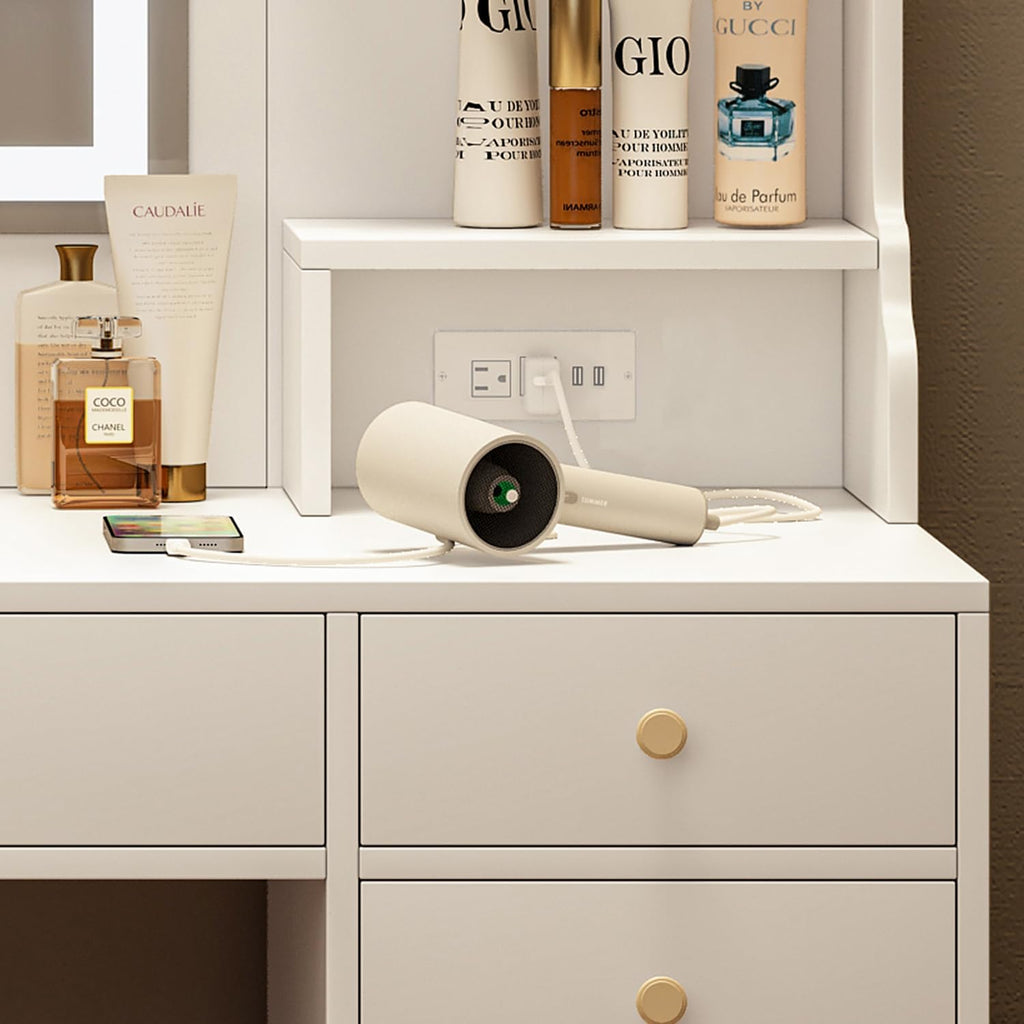 White Vanity Desk with LED Lighted Mirror and 11 Drawers Z815935