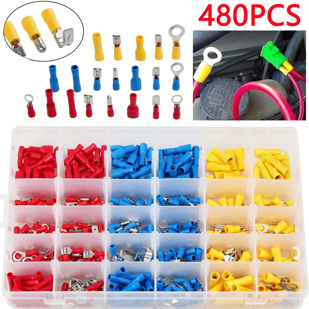 480 Pcs Insulated Electrical Terminals Crimp Box Kit S703