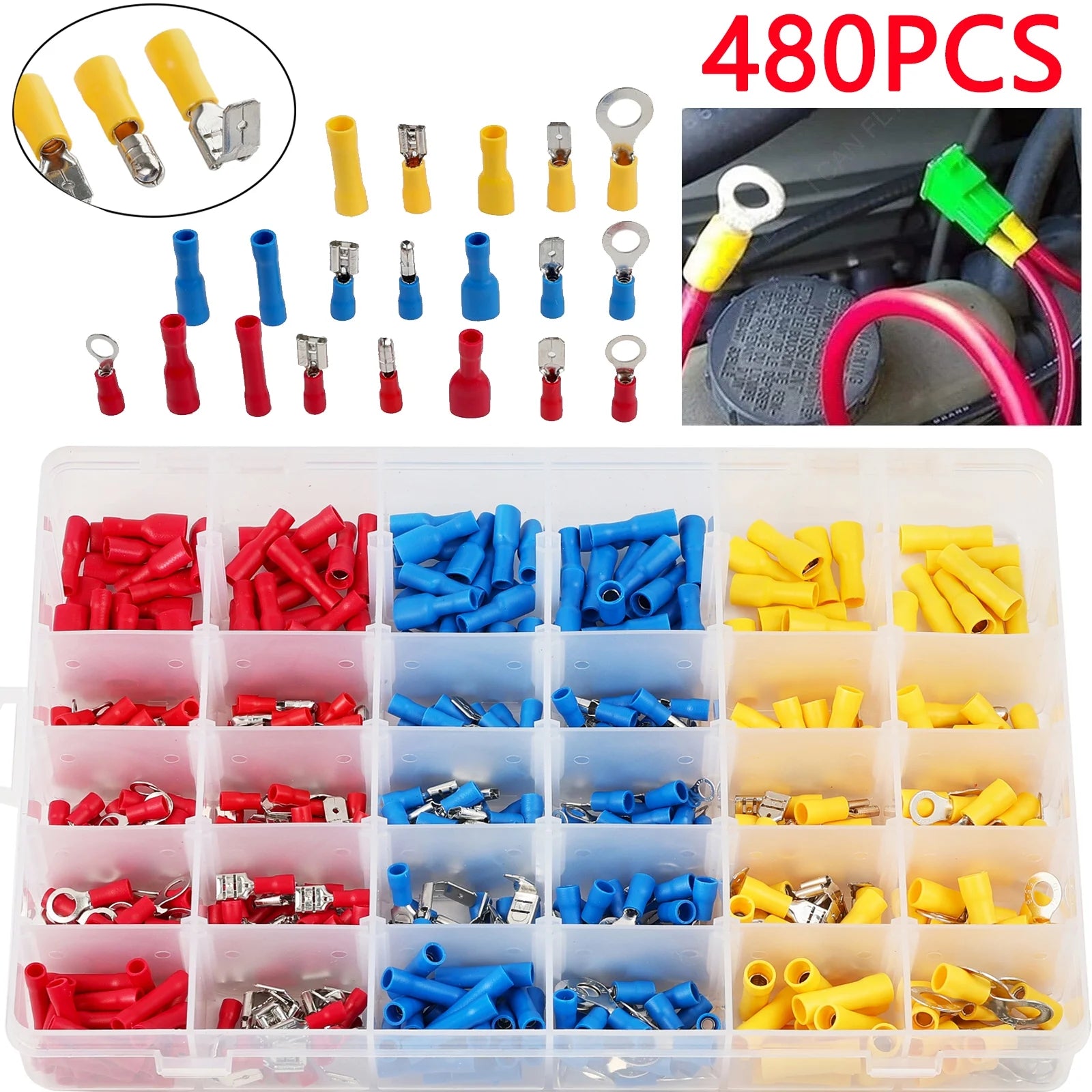 480 Pcs Insulated Electrical Terminals Crimp Box Kit S703