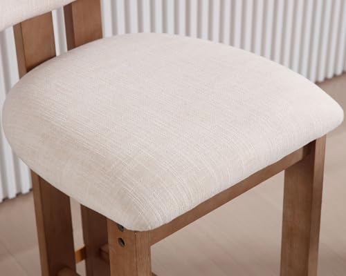 Set of 4 Beige Linen Upholstered Bar Height Stools with Hardwood Frame F283047