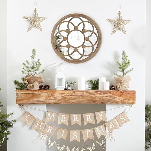 Rustic 30" Round Wall Mirror Wood Frame K813
