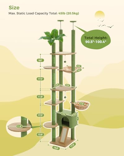 Brown Mushroom Cat Tree Adjustable Height with Cat Condo Hammock Scratching Post R6813