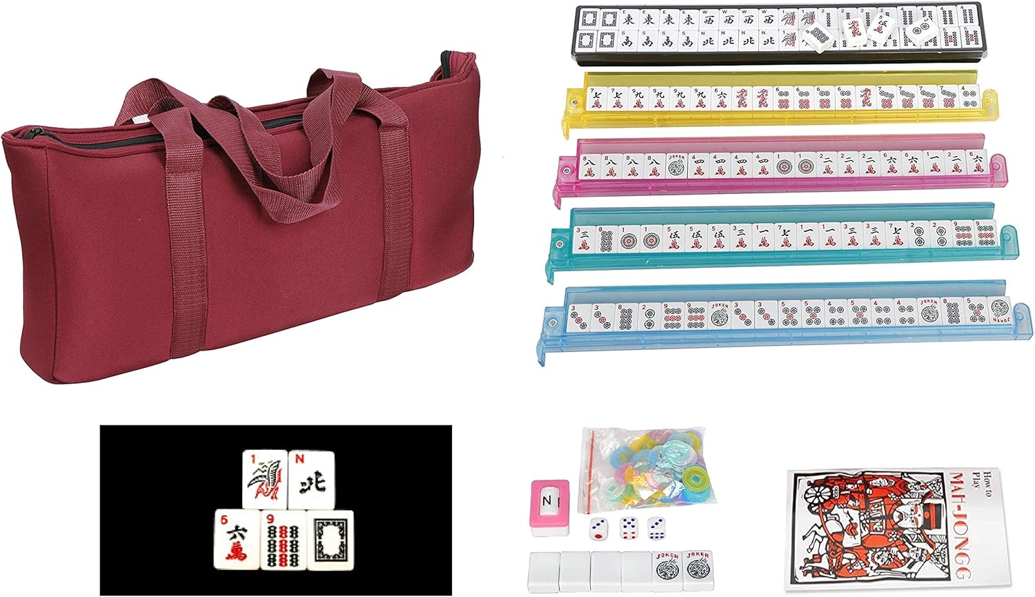 166 Tiles Mah Jongg Set with Rack and Soft Bag Z9536