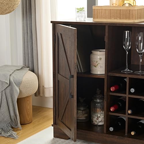 Gray Wash Farmhouse Coffee Bar Cabinet with Wine Rack and Drawer Q30688