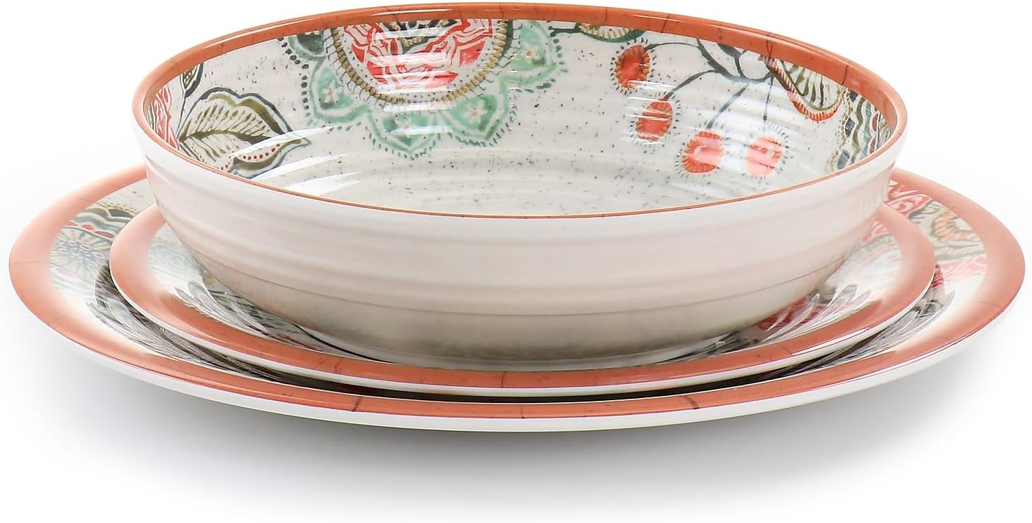12 Piece Melamine Dinnerware Set, Multi Colored Y4653