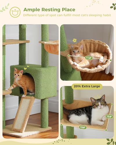 Brown Mushroom Cat Tree Adjustable Height with Cat Condo Hammock Scratching Post R6813