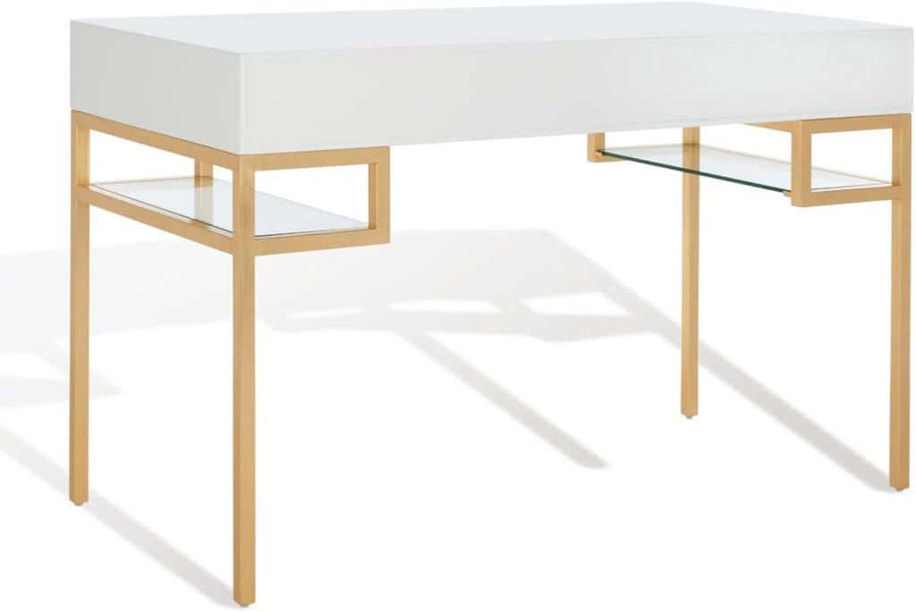 White Lacquer and Gold Leaf 3-drawer Writing Desk P923823