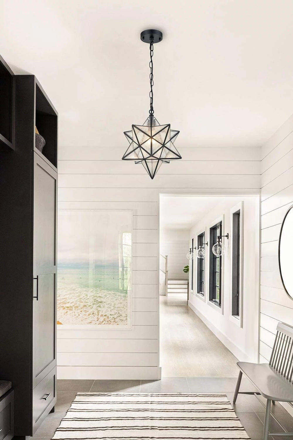 14'' Pendant Light with Seeded Glass and Hanging Chain D860113