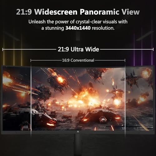 34" Ultrawide 2K Curved Gaming Monitor with 165Hz Refresh Rate, 21:9 Aspect Ratio, 3440x1440 Resolution, VA Panel C817