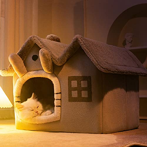 Grey Double Roof Indoor Dog House Cat Kennel with Removable Cushion R7938