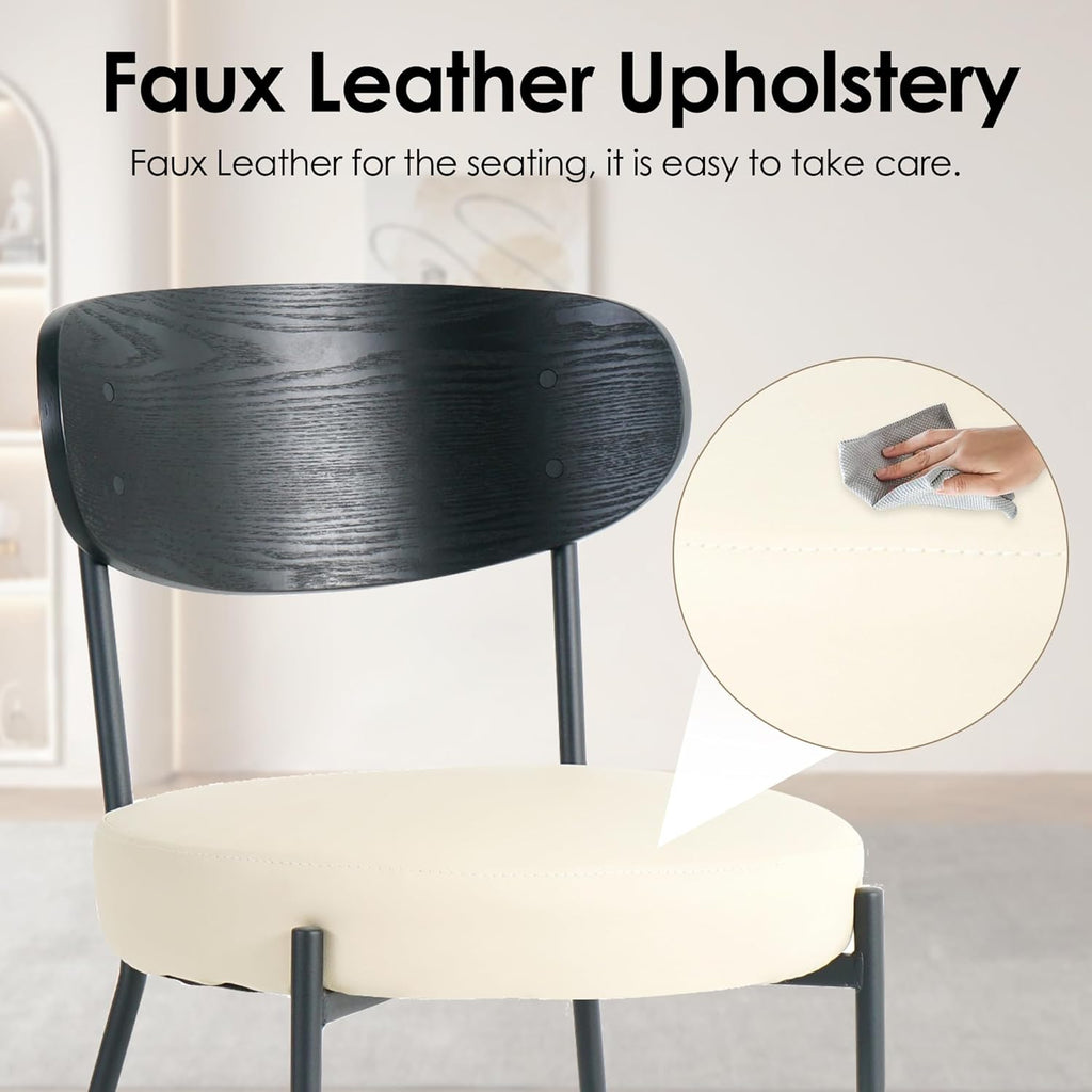 5 Pcs Round Glass Dining Table Set with Beige Faux Leather Chairs R919300