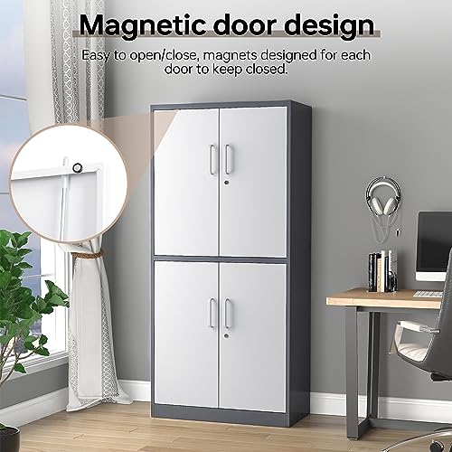Black 72" Tall Locking Steel Storage Cabinet with 2 Doors and 5 Adjustable Shelves R397