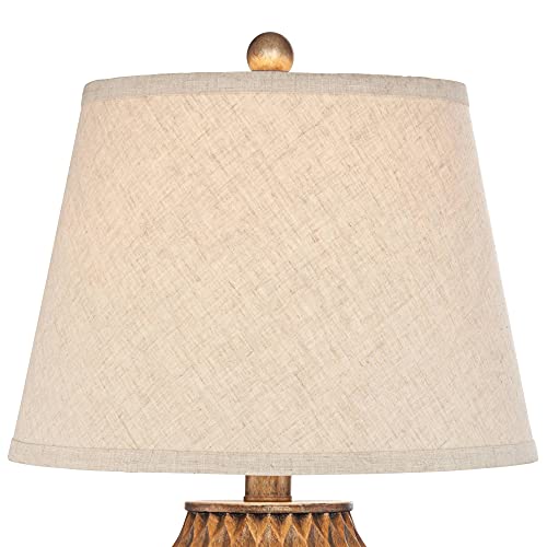 22" High Warm Bronze Brown Fabric Drum Shade Accent Table Lamp N700